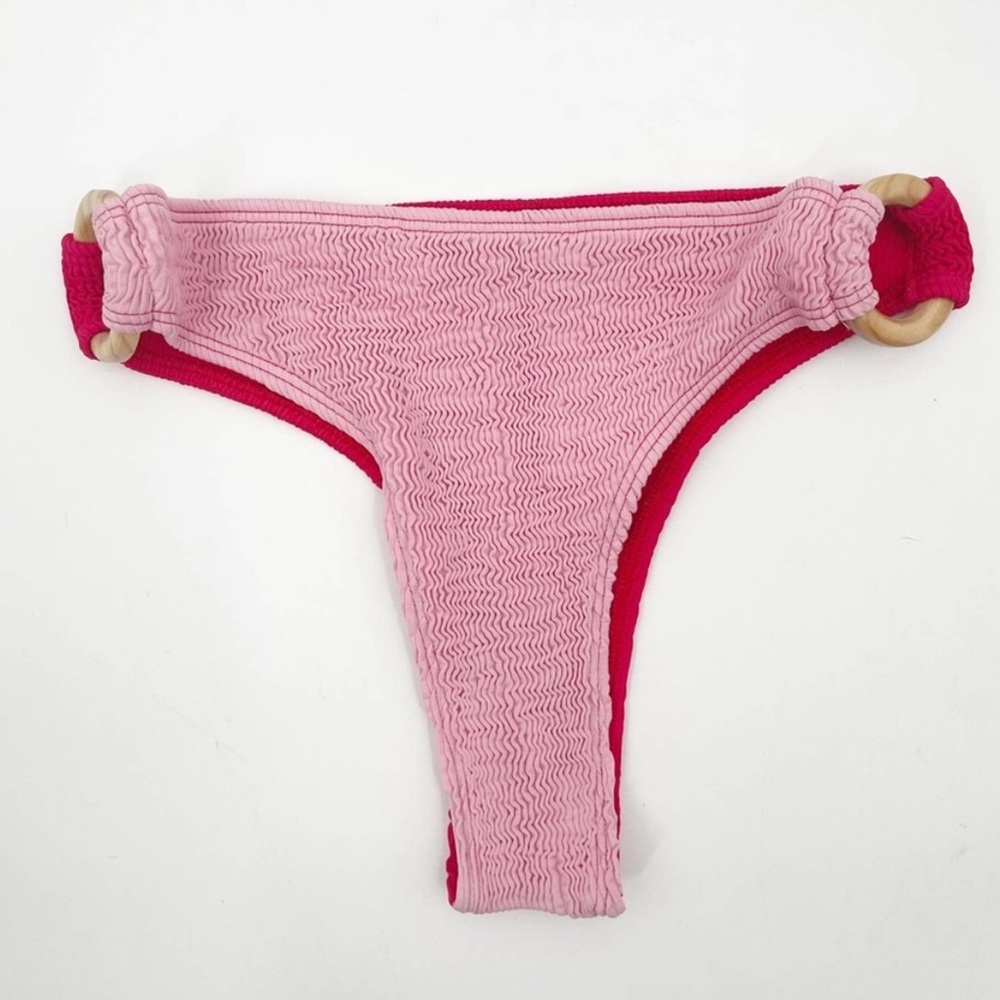Cleonie Cienna Crinkle Bikini Bottoms in Pink/Red OS NWT